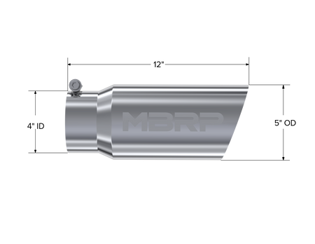 MBRP T5052 - Exhaust Tail Pipe Tip 5 Inch O.D. Angled Single Walled 4 Inch Inlet 12 Inch Length T304 Stainless Steel MBRP 2