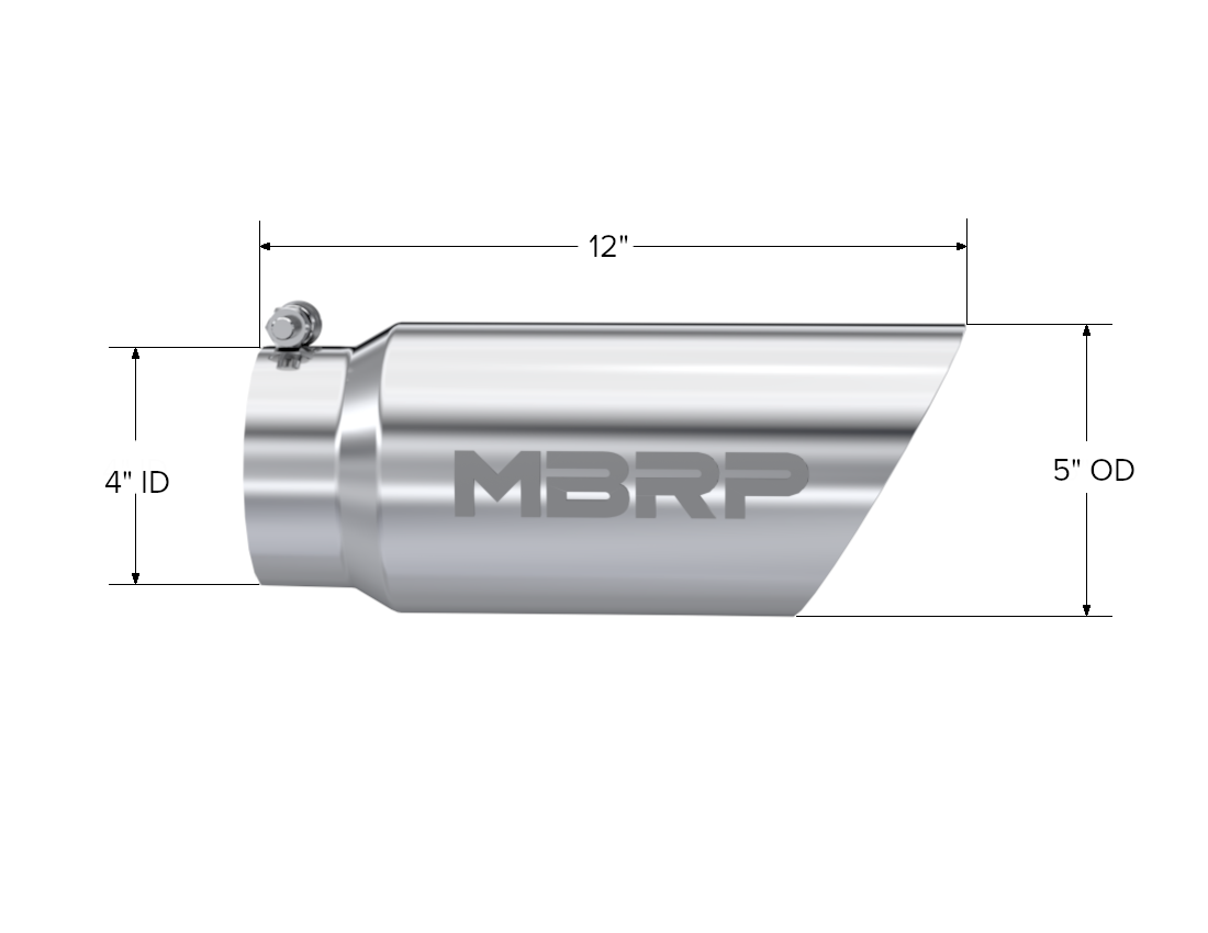 MBRP T5053 - Exhaust Tail Pipe Tip 5 Inch O.D. Dual Wall Angled 4 Inch Inlet 12 Inch Length T304 Stainless Steel MBRP