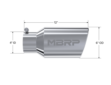 MBRP T5073 - Exhaust Tail Pipe Tip 6 Inch O.D. Angled Rolled End 4 Inch Inlet 12 Inch Length T304 Stainless Steel MBRP 1