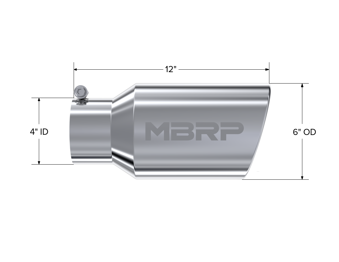 MBRP T5073 - Exhaust Tail Pipe Tip 6 Inch O.D. Angled Rolled End 4 Inch Inlet 12 Inch Length T304 Stainless Steel MBRP 1