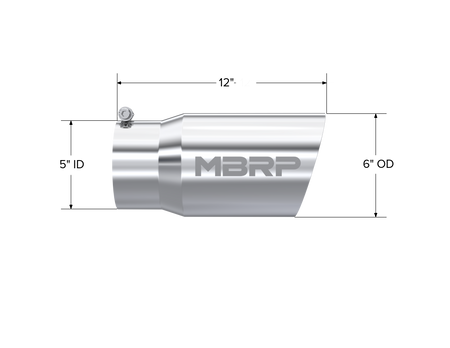 MBRP T5074 - Exhaust Tail Pipe Tip 6 Inch O.D. Dual Wall Angled 5 Inch Inlet 12 Inch Length T304 Stainless Steel MBRP 2