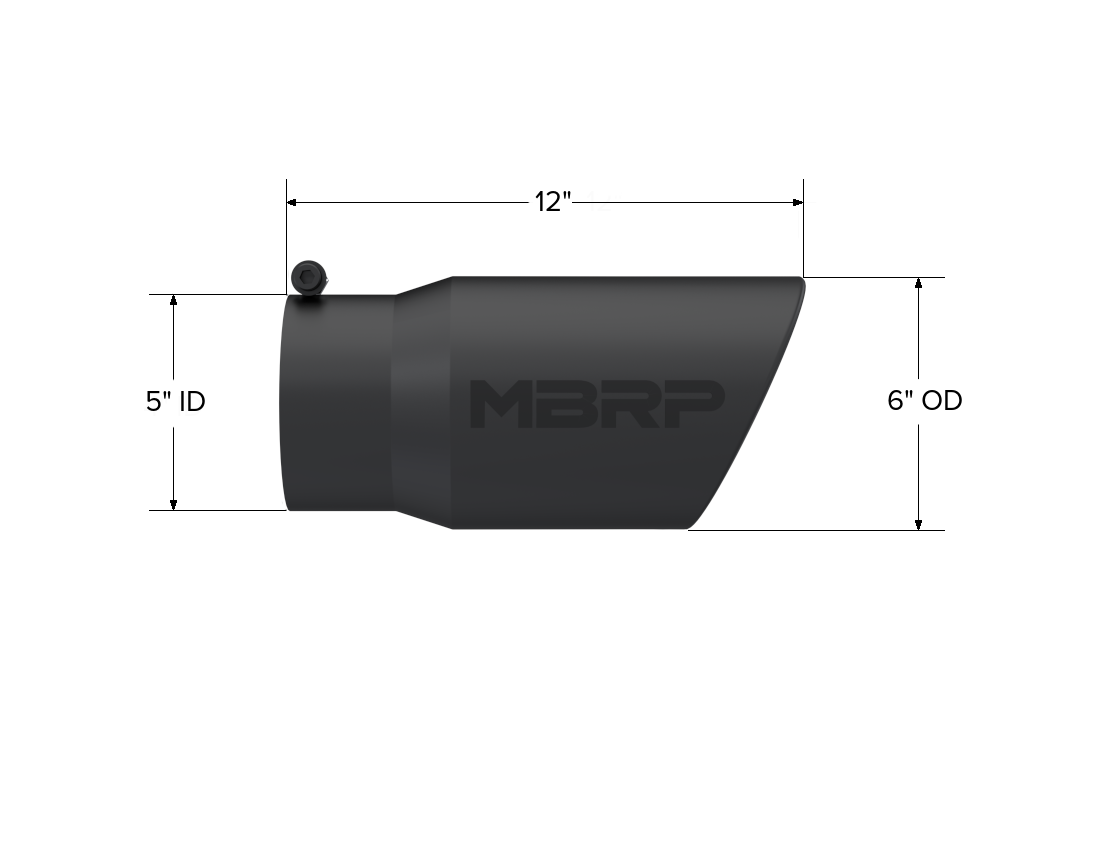 MBRP T5075BLK - Exhaust Tip 6 Inch O.D. Angled Rolled End 5 Inch Inlet 12 Inch Length Black Coated MBRP