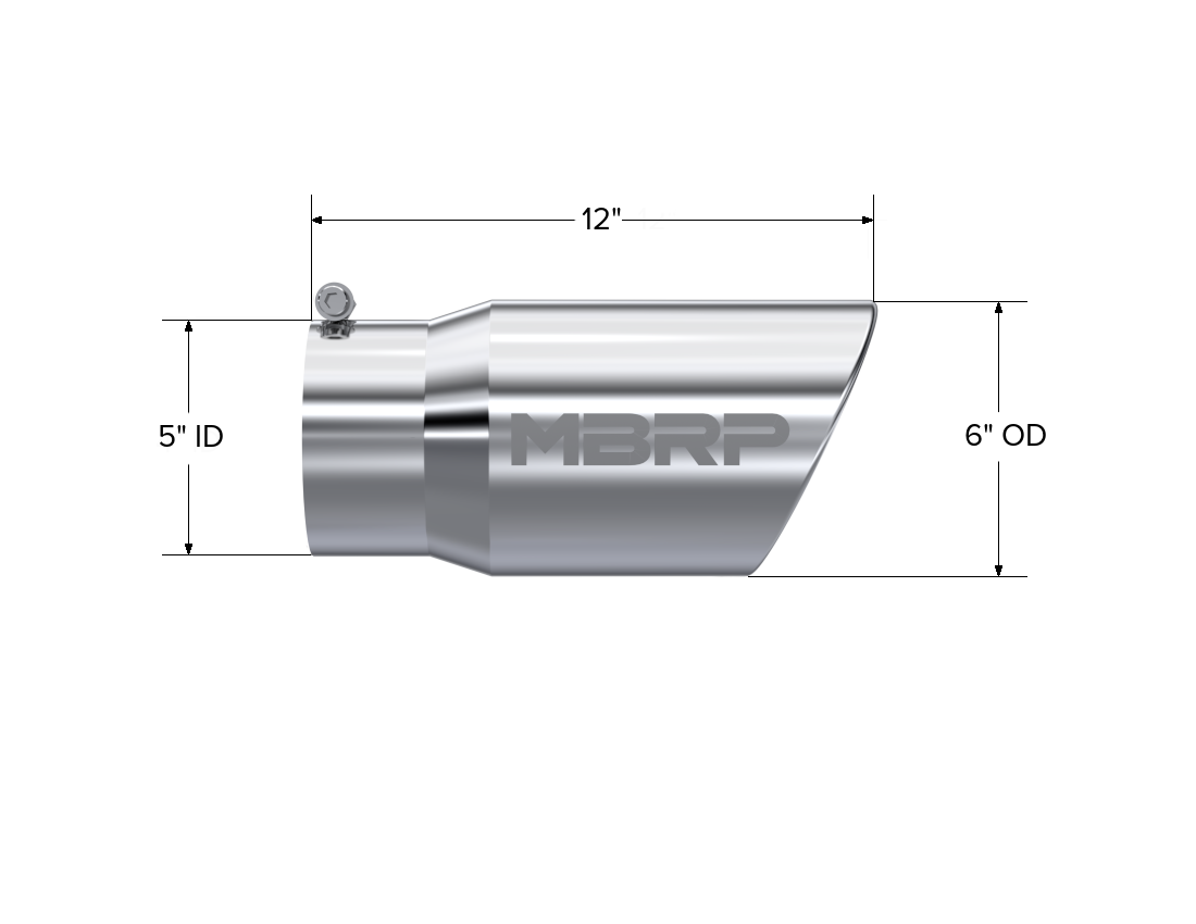 MBRP T5075 - Exhaust Tail Pipe Tip 6 Inch O.D. Angled Rolled End 5 Inch Inlet 12 Inch Length T304 Stainless Steel MBRP 2