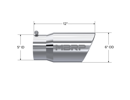 MBRP T5075 - Exhaust Tail Pipe Tip 6 Inch O.D. Angled Rolled End 5 Inch Inlet 12 Inch Length T304 Stainless Steel MBRP 2