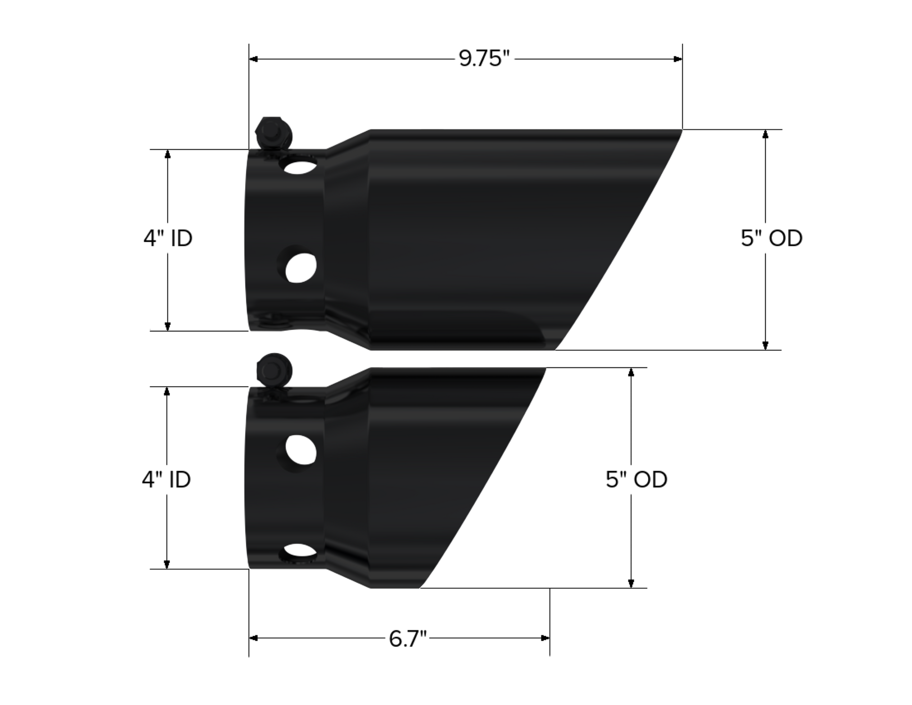 MBRP T5111BLK Black-Coated Tip 4 Inch ID 5 Inch Outlet Tip Cover Set