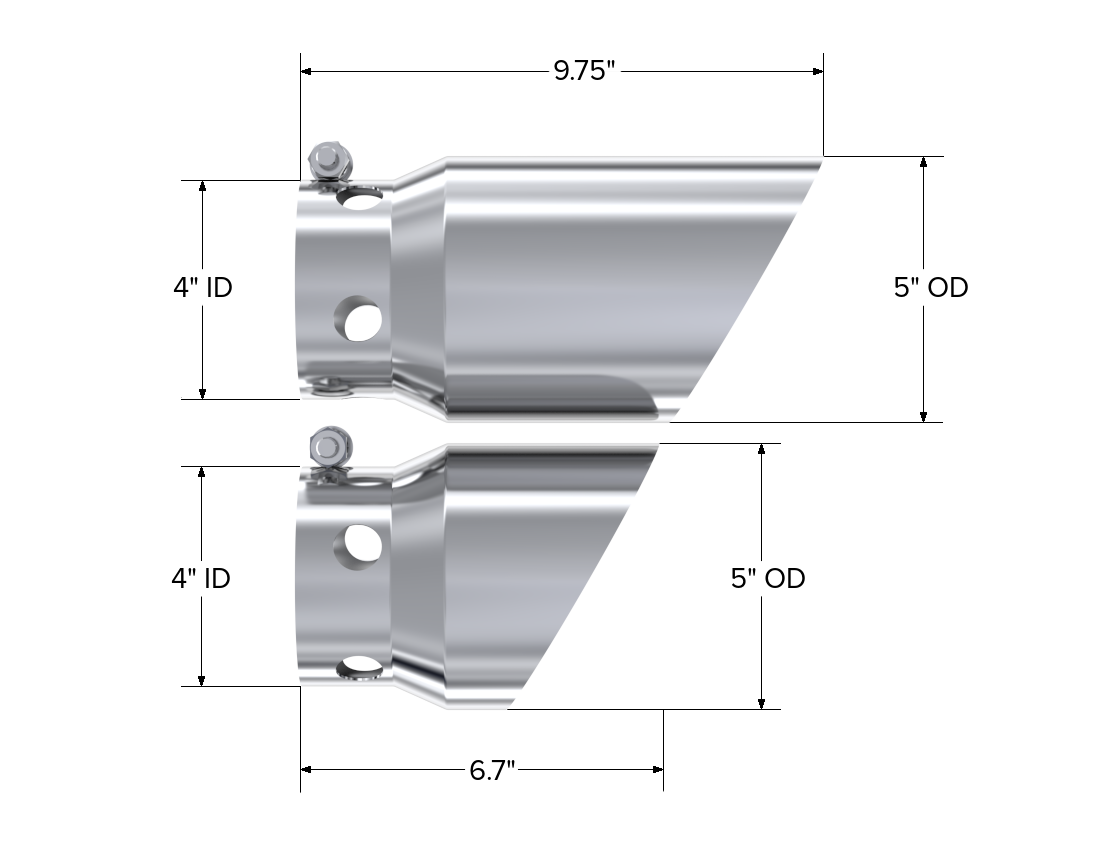 MBRP T5111 - 4 Inch Inlet 5 Inch Tip Cover Set-6 3/4 Inch And 9 3/4 Inch Length T304 Stainless Steel MBRP 2