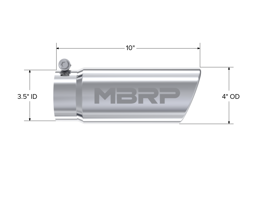 MBRP T5112 - T304 Stainless Steel Tip, 4 Inch OD Angled Rolled End, 3.5 Inch Inlet, 10 Inch length, MBRP