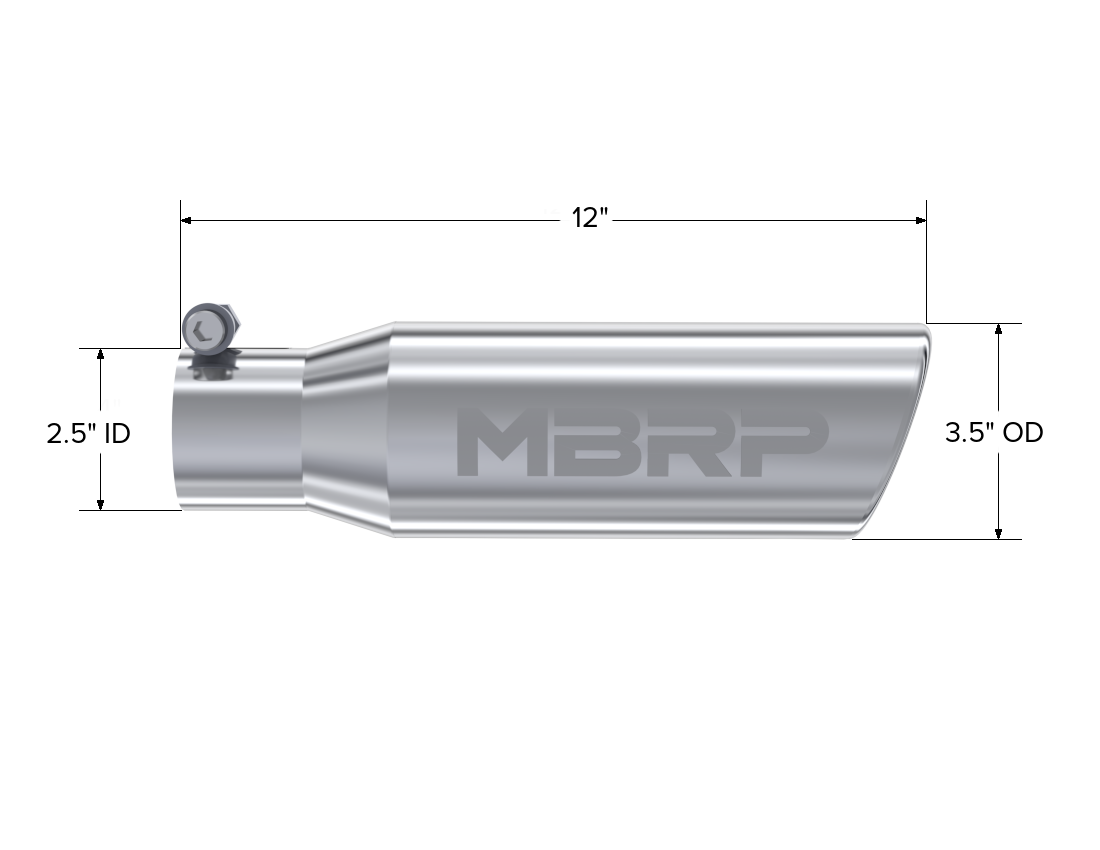 MBRP T5113 - Exhaust Tip 3 1/2 Inch O.D. Angled Rolled End 2 1/2 Inch Inlet 12 Inch Length T304 Stainless Steel MBRP