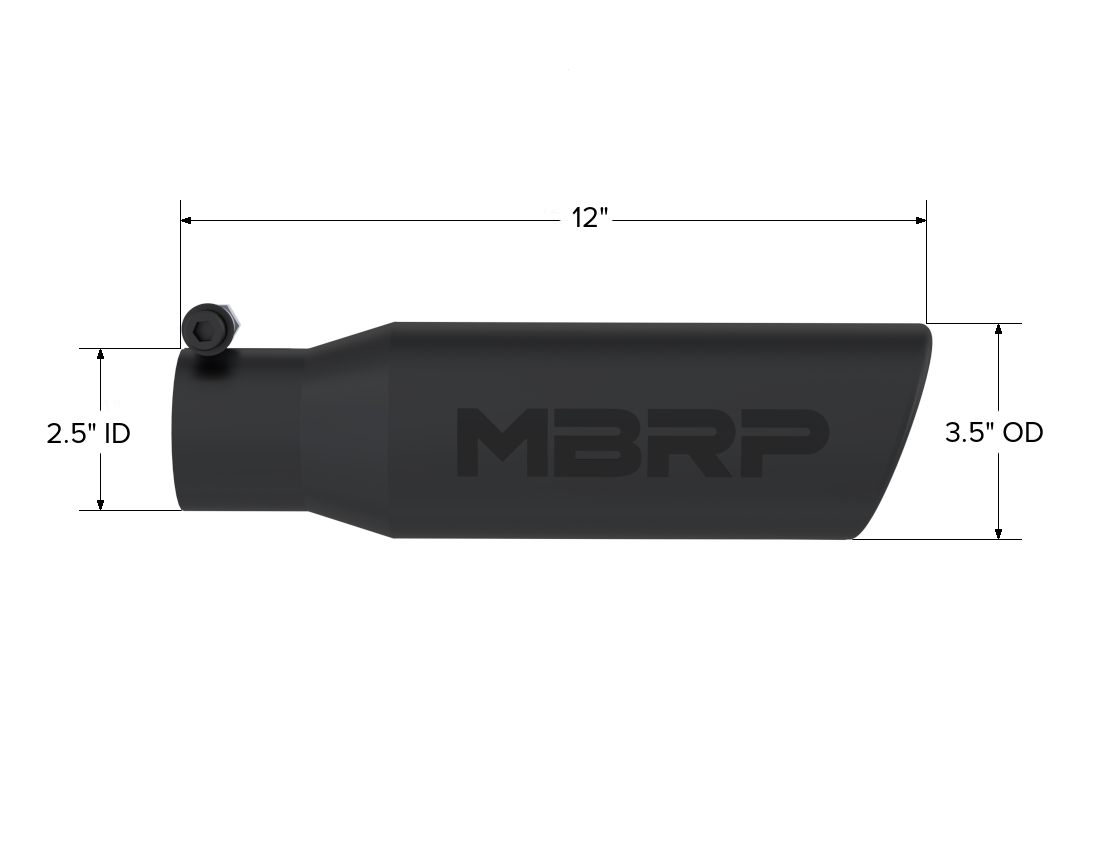 MBRP T5113BLK - Exhaust Tip 3 1/2 Inch O.D. Angled Rolled End 2 1/2 Inch Inlet 12 Inch Length-Black Finish MBRP