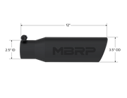MBRP T5113BLK - Exhaust Tip 3 1/2 Inch O.D. Angled Rolled End 2 1/2 Inch Inlet 12 Inch Length-Black Finish MBRP