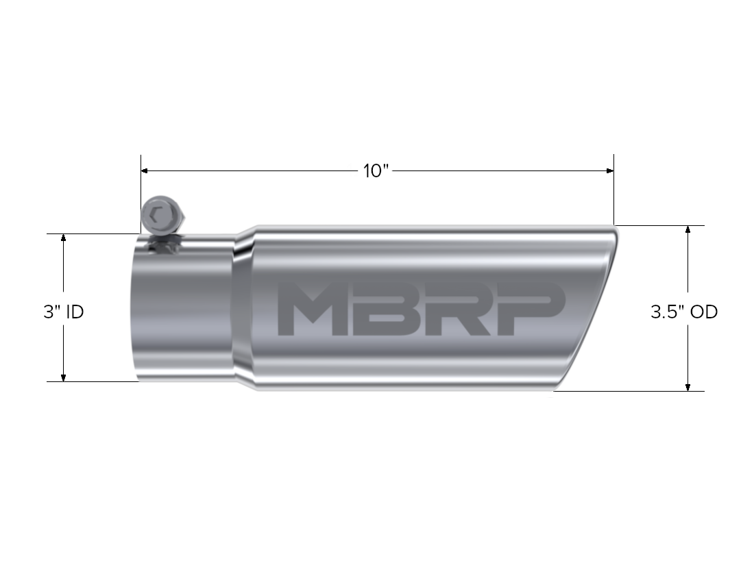 MBRP T5115 - Exhaust Tip 3 1/2 Inch O.D. Angled Rolled End 3 Inch Inlet 10 Inch Length T304 Stainless Steel MBRP