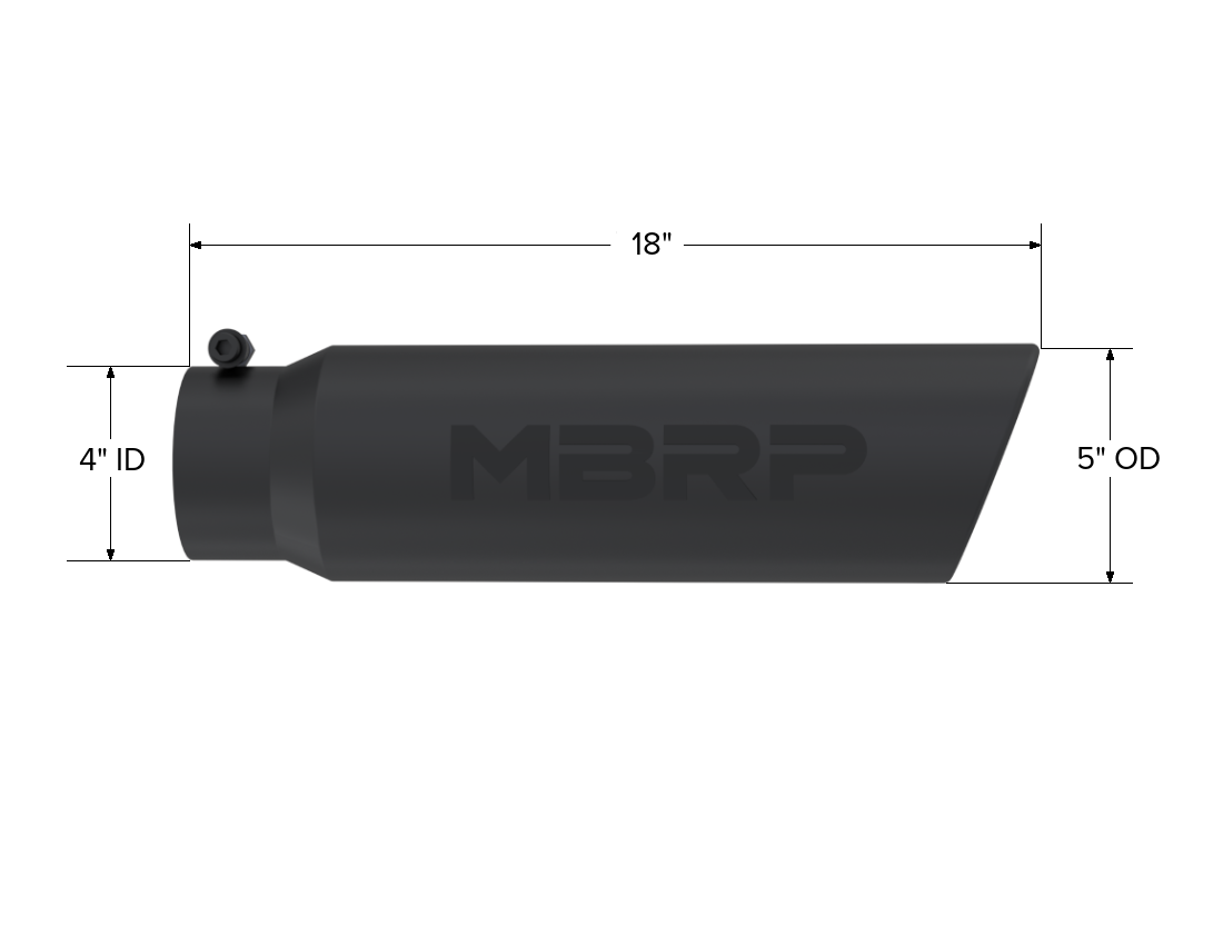 MBRP T5124BLK - Armor BLK Tip 5 Inch OD Angled Rolled End, 4 Inch inlet, 18 Inch length