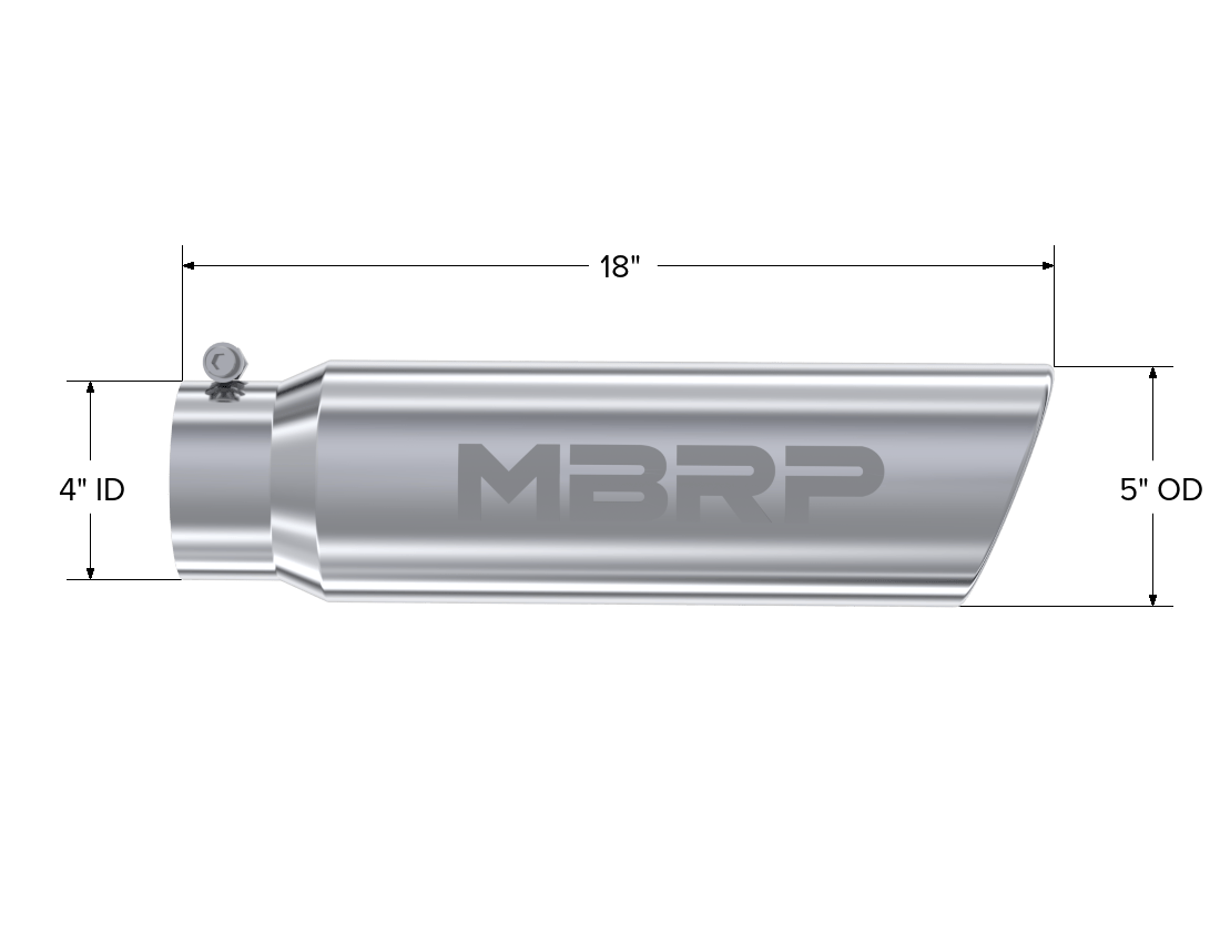 MBRP Exhaust MBRP T5124 - Exhaust Tip, T304 5 Inch  OD Angled Rolled End, 4 Inch Inlet 18 Inch length