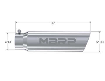 MBRP Exhaust MBRP T5124 - Exhaust Tip, T304 5 Inch  OD Angled Rolled End, 4 Inch Inlet 18 Inch length