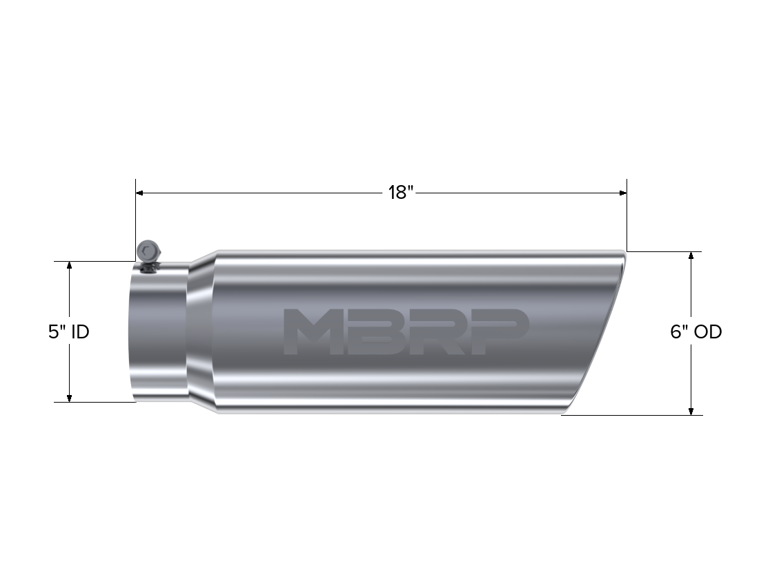 MBRP T5125 - Exhaust Tip 6 Inch O.D. Angled Rolled End 5 Inch Inlet 18 Inch Length T304 Stainless Steel MBRP 2