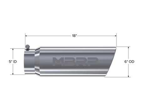 MBRP T5125 - Exhaust Tip 6 Inch O.D. Angled Rolled End 5 Inch Inlet 18 Inch Length T304 Stainless Steel MBRP 2