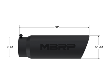 MBRP Exhaust MBRP T5125BLK - Exhaust Tip 6 Inch O.D. Angled Rolled End 5 Inch Inlet 18 Inch Length Black Finish MBRP