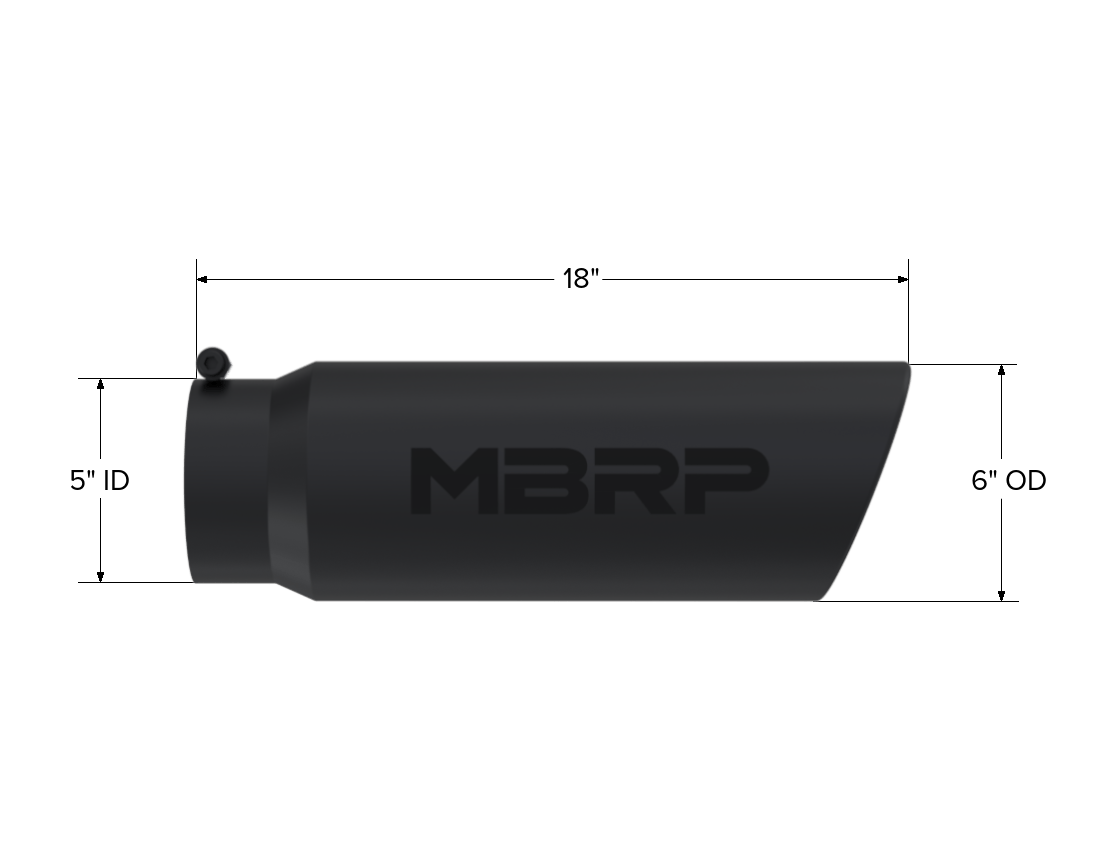 MBRP Exhaust MBRP T5125BLK - Exhaust Tip 6 Inch O.D. Angled Rolled End 5 Inch Inlet 18 Inch Length Black Finish MBRP