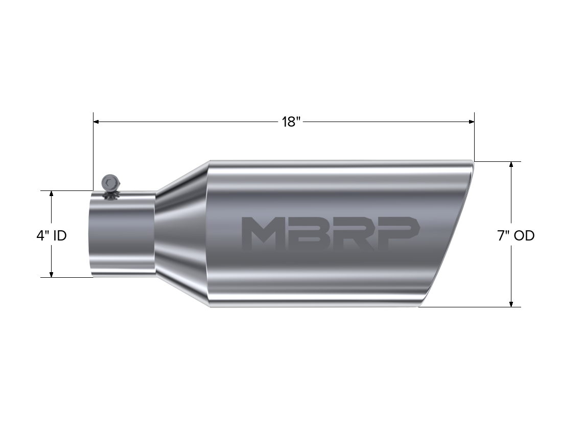 MBRP T5126 - Exhaust Tail Pipe Tip 7 Inch O.D. Rolled End 4 Inch Inlet 18 Inch Length T304 Stainless Steel MBRP