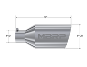 MBRP T5128 - Exhaust Tip 8 Inch O.D. Rolled End 4 Inch Inlet 18 Inch Length T304 Stainless Steel MBRP
