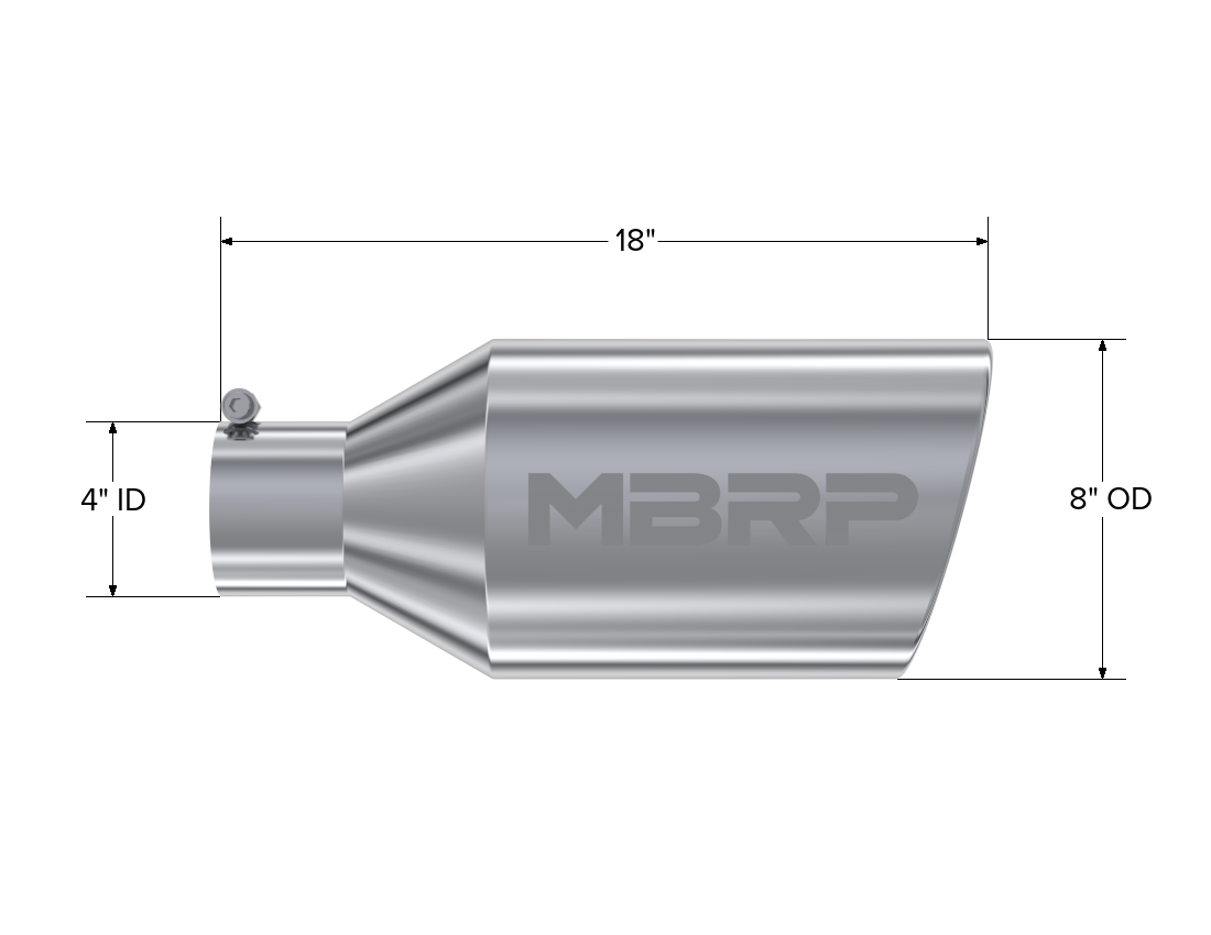 MBRP T5128 - Exhaust Tip 8 Inch O.D. Rolled End 4 Inch Inlet 18 Inch Length T304 Stainless Steel MBRP