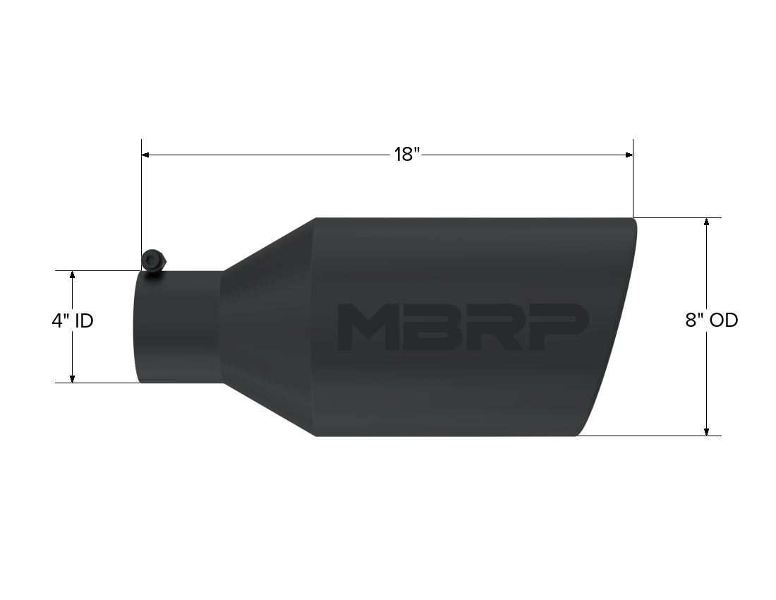 MBRP Exhaust MBRP T5128BLK - Exhaust Tip 8 Inch O.D. Rolled End 4 Inch Inlet 18 Inch Length Black Finish MBRP
