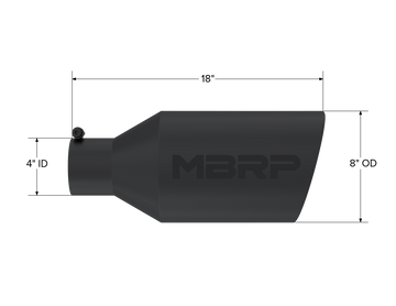 MBRP Exhaust MBRP T5128BLK - Exhaust Tip 8 Inch O.D. Rolled End 4 Inch Inlet 18 Inch Length Black Finish MBRP