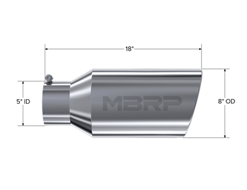 MBRP Exhaust MBRP T5129 - Exhaust Tip 8 Inch O.D. Rolled End 5 Inch Inlet 18 Inch Length T304 Stainless Steel MBRP