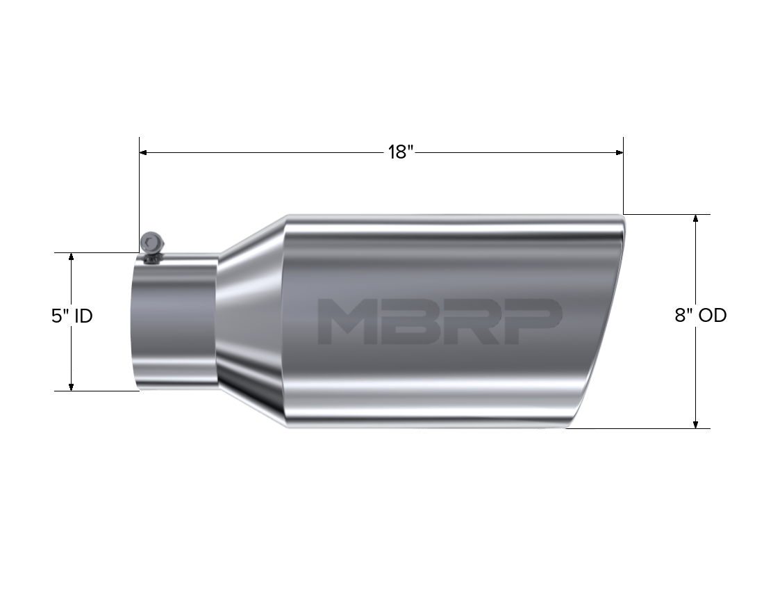 MBRP Exhaust MBRP T5129 - Exhaust Tip 8 Inch O.D. Rolled End 5 Inch Inlet 18 Inch Length T304 Stainless Steel MBRP