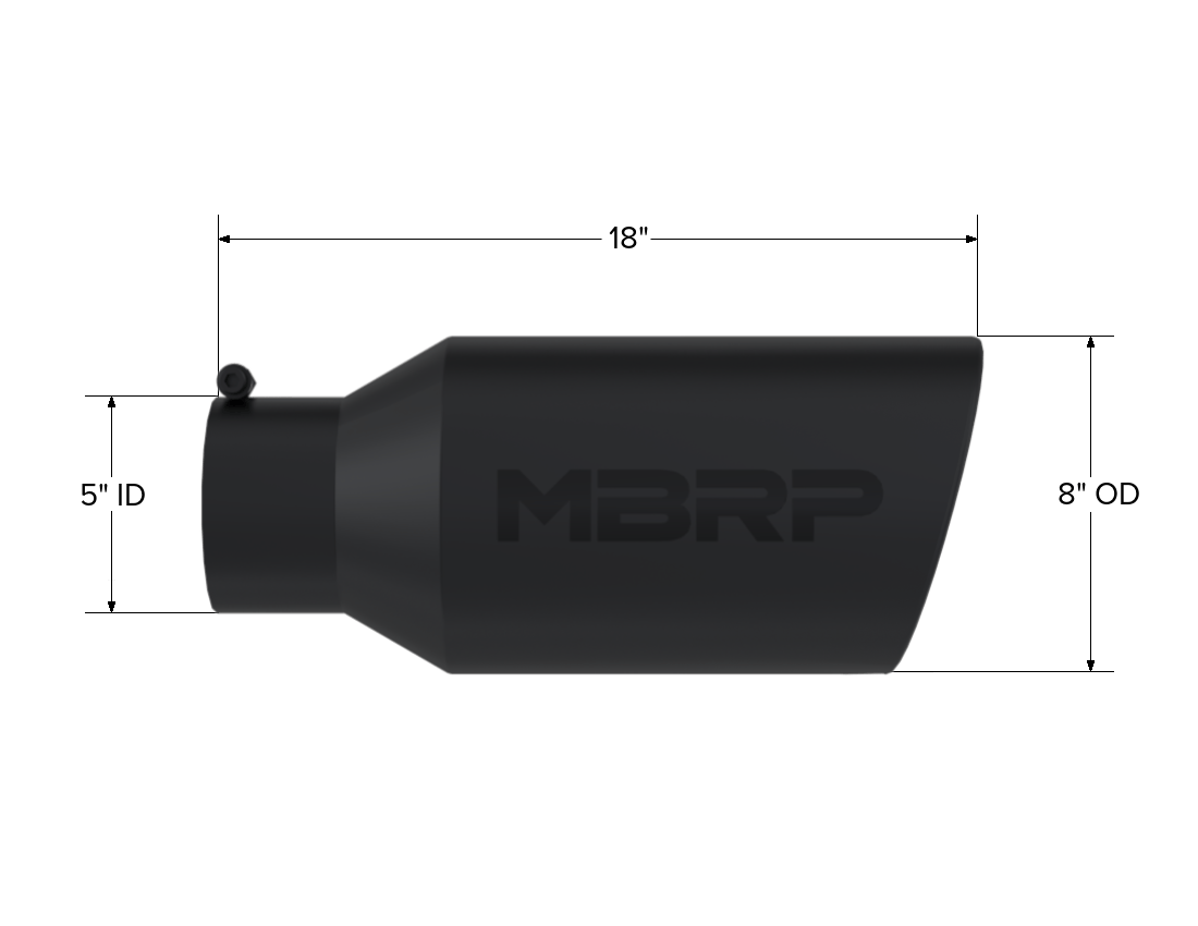 MBRP Exhaust MBRP T5129BLK - Exhaust Tip 8 Inch O.D. Rolled End 5 Inch Inlet 18 Inch Length Black MBRP