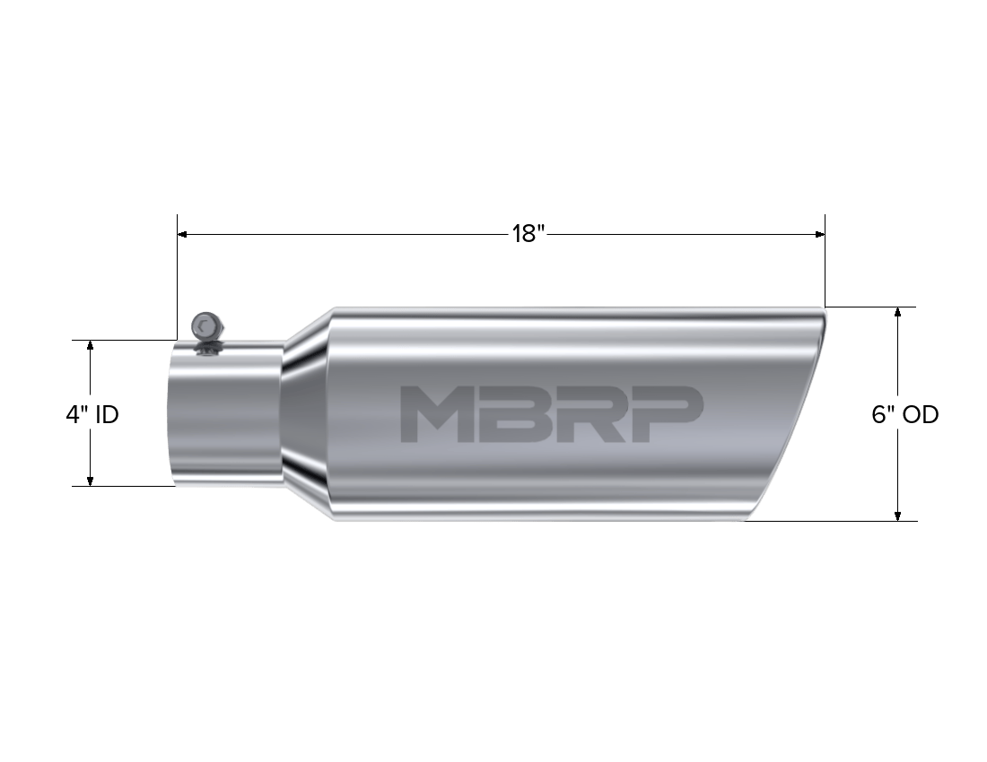 MBRP Exhaust MBRP T5130 - Exhaust Tip 6 Inch O.D. Rolled End 4 Inch Inlet 18 Inch Length T304 Stainless Steel MBRP