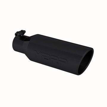 MBRP T5150BLK - 4 Inch OD 2.5 Inch Inlet 12 Inch Length Exhaust Tail Pipe Tip Angled Cut Rolled End Clampless-No Weld Black Coated MBRP
