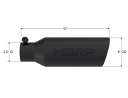 MBRP T5150BLK 4 Inch OD 2.5 Inch Inlet Exhaust Tail Pipe Tip Angled Cut Black Coated