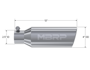 MBRP T5150 - 4 Inch OD 2.5 Inch Inlet 12 Inch Length Exhaust Tail Pipe TipAngled Cut Rolled End Clampless-No Weld T304 Stainless Steel MBRP 2