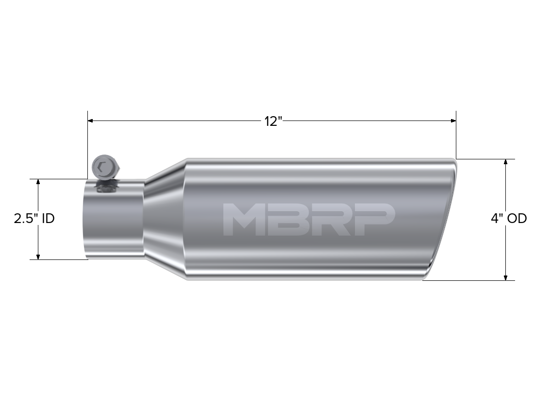MBRP T5150 - 4 Inch OD 2.5 Inch Inlet 12 Inch Length Exhaust Tail Pipe TipAngled Cut Rolled End Clampless-No Weld T304 Stainless Steel MBRP 2