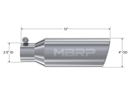 MBRP T5150 - 4 Inch OD 2.5 Inch Inlet 12 Inch Length Exhaust Tail Pipe TipAngled Cut Rolled End Clampless-No Weld T304 Stainless Steel MBRP 2