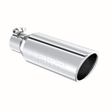 MBRP T5150 - 4 Inch OD 2.5 Inch Inlet 12 Inch Length Exhaust Tail Pipe TipAngled Cut Rolled End Clampless-No Weld T304 Stainless Steel MBRP 1