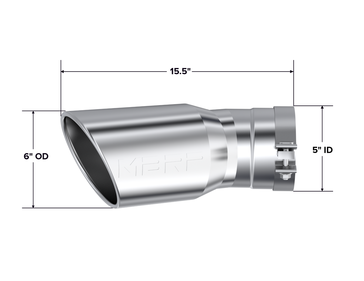 MBRP T5154 - 2015-UP Chevrolet/ GMC 2500/ 3500 Duramax Exhaust Tip 6 Inch O.D. Angled Rolled End 5 Inch Inlet 15 1/2 Inch Length 30 Degree Bend T304 Stainless Steel MBRP 2