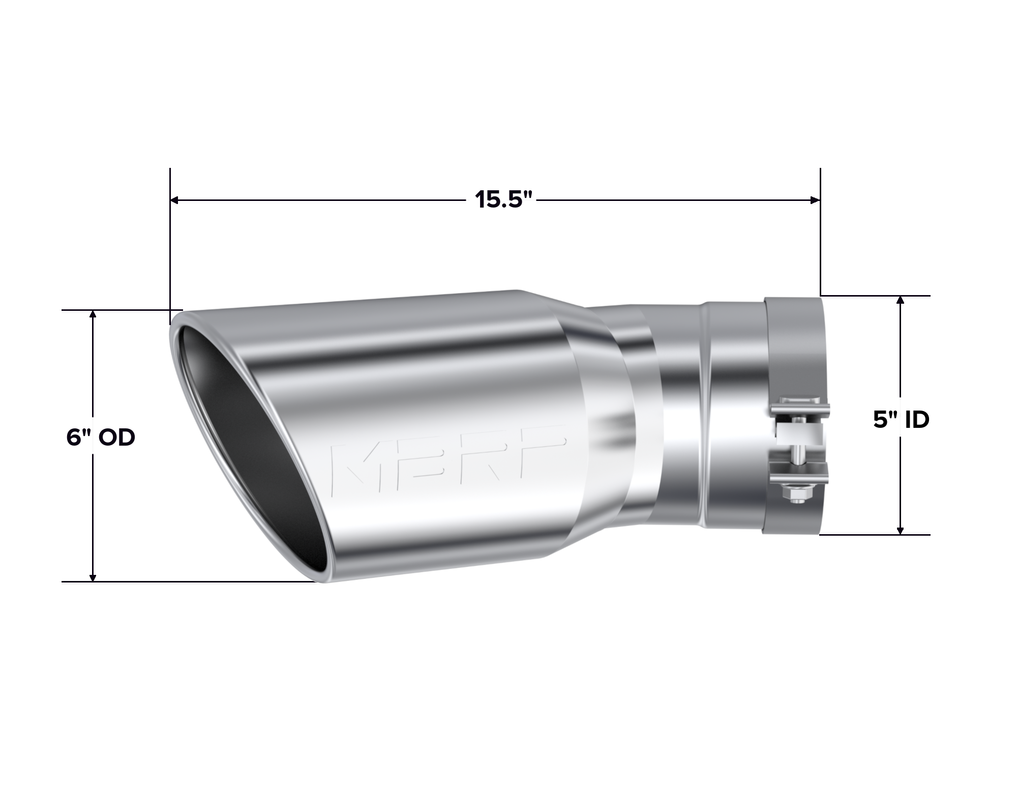 MBRP T5154 - 2015-UP Chevrolet/ GMC 2500/ 3500 Duramax Exhaust Tip 6 Inch O.D. Angled Rolled End 5 Inch Inlet 15 1/2 Inch Length 30 Degree Bend T304 Stainless Steel MBRP 2