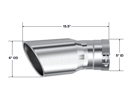 MBRP T5154 - 2015-UP Chevrolet/ GMC 2500/ 3500 Duramax Exhaust Tip 6 Inch O.D. Angled Rolled End 5 Inch Inlet 15 1/2 Inch Length 30 Degree Bend T304 Stainless Steel MBRP 2