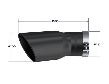 MBRP T5154BLK - 2015-Up Chevrolet/ GMC 2500/ 3500 Duramax Exhaust Tip 6 Inch O.D. Angled Rolled End 5 Inch Inlet 15 1/2 Inch Length 30 Degree Bend Black MBRP 2