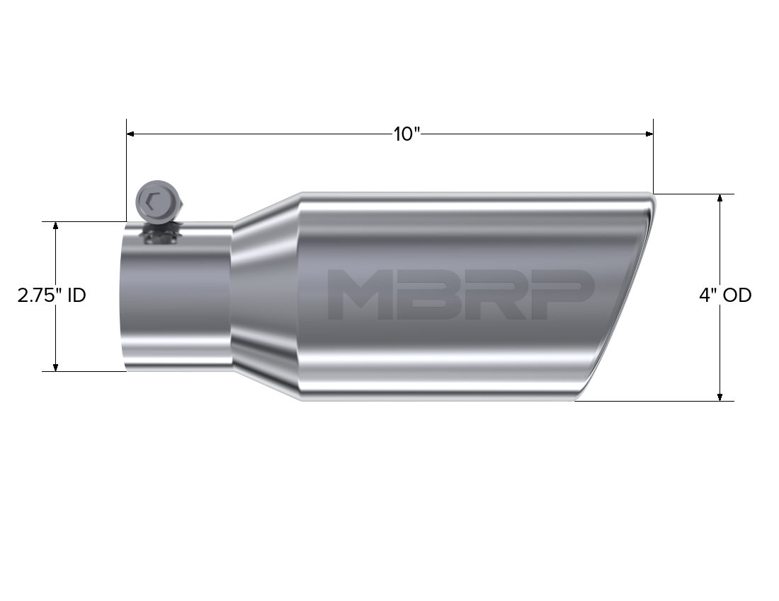 MBRP T5157 - Exhaust Tip 4 Inch O.D. Angled Rolled End 2 3/4 Inch Inlet 10 Inch Length T304 Stainless Steel MBRP 2