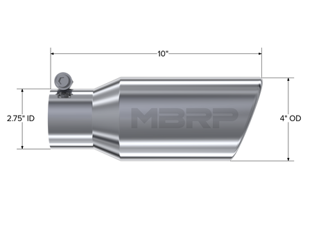 MBRP T5157 - Exhaust Tip 4 Inch O.D. Angled Rolled End 2 3/4 Inch Inlet 10 Inch Length T304 Stainless Steel MBRP 2