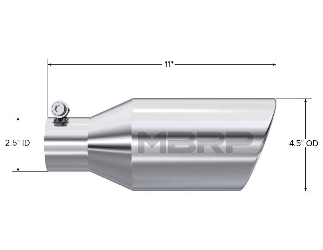 MBRP T5160 - Exhaust Tip 4 1/2 Inch O.D. Single Wall Angle Rolled End 2.5 Inch Inlet 11 Inch Length T304 Stainless Steel MBRP