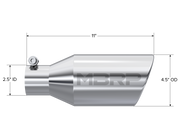 MBRP T5160 - Exhaust Tip 4 1/2 Inch O.D. Single Wall Angle Rolled End 2.5 Inch Inlet 11 Inch Length T304 Stainless Steel MBRP