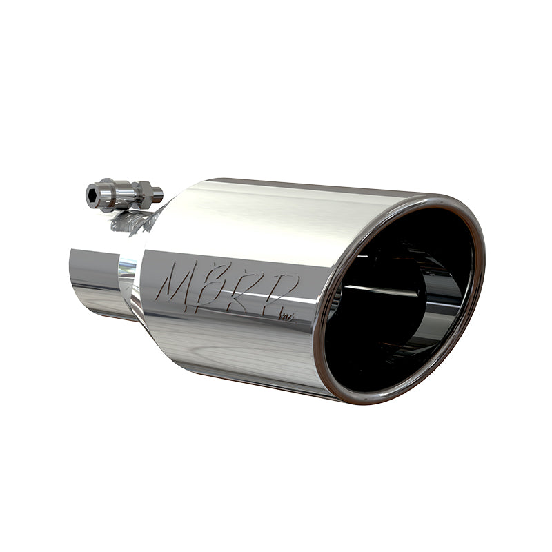 MBRP T5160 - Exhaust Tip 4 1/2 Inch O.D. Single Wall Angle Rolled End 2.5 Inch Inlet 11 Inch Length T304 Stainless Steel MBRP