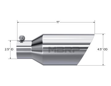 MBRP Exhaust MBRP T5161 - Exhaust Tip 4 1/2 Inch O.D. Dual Wall Angle Rolled End 2.5 Inch Inlet 11 Inch Length T304 Stainless Steel MBRP