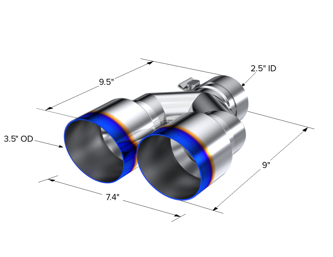 MBRP T5170BE - T304 Stainless Steel Burnt End Tip 2.5 Inch ID Dual 3.5 Inch OD Out 9.5 Inch Length Single Wall MBRP