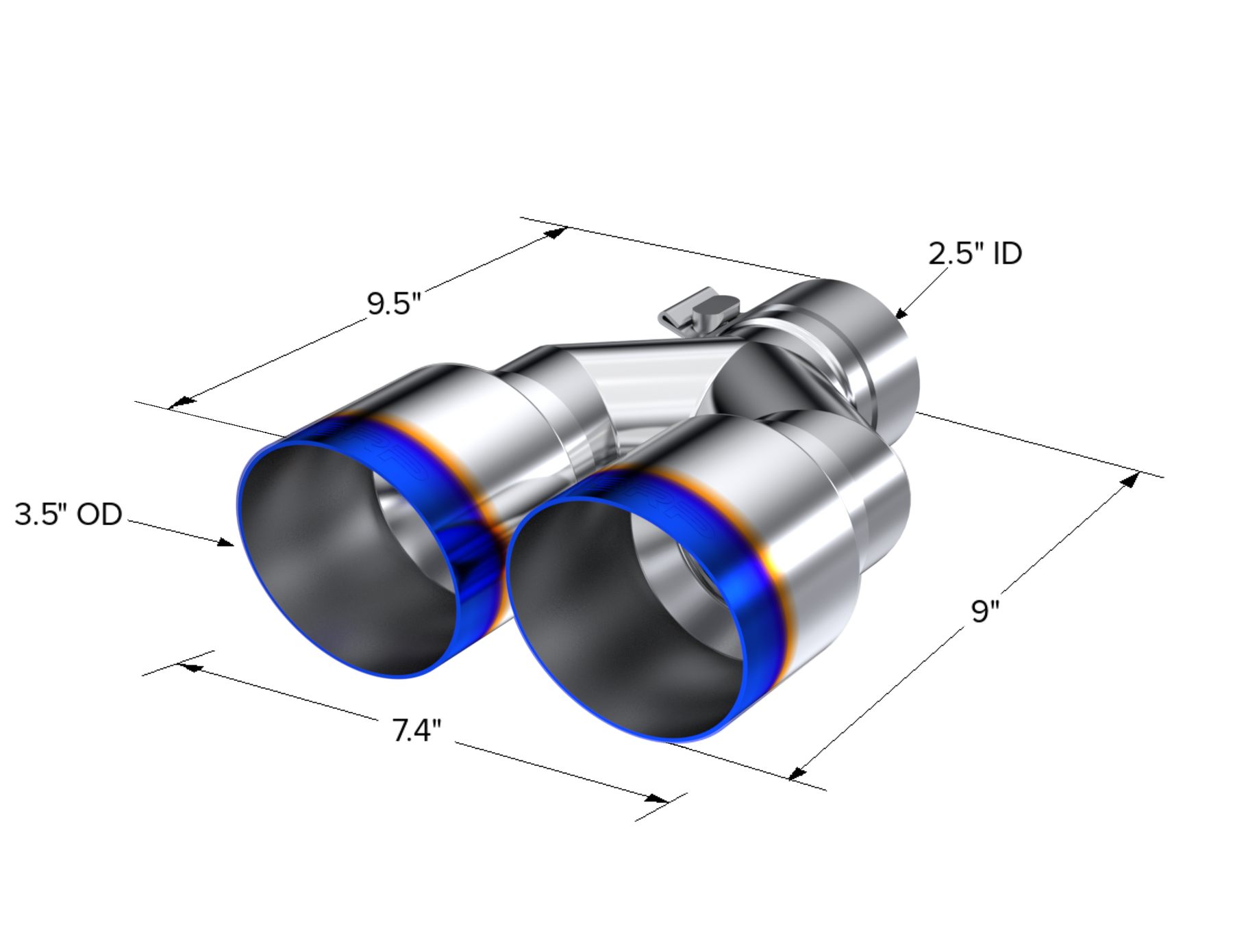 MBRP T5170BE - T304 Stainless Steel Burnt End Tip 2.5 Inch ID Dual 3.5 Inch OD Out 9.5 Inch Length Single Wall MBRP