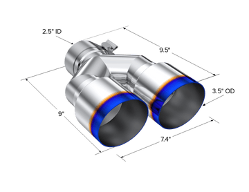 MBRP NA MBRP T5171BE - T304 Stainless Steel Burnt End Tip 2.5 Inch ID Dual 3.5 Inch OD Out 9.5 Inch Length Single Wall MBRP